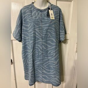 NWT Wrangler Free People Oversized Zebra Denim Shirt Dress Size Small